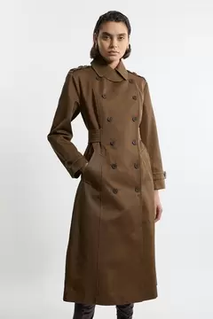 Oferta de Cotton Double Breasted Military Tailored Midi Trench Coat por 155€ en Karen Millen