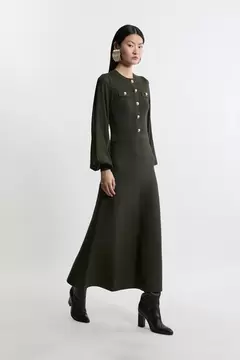 Oferta de Viscose Blend Chiffon Sleeve Military Trim Knit Maxi Dress por 179€ en Karen Millen