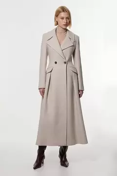 Oferta de Italian Manteco Wool Blend Tailored Flared Skirt Maxi Coat por 456,8€ en Karen Millen