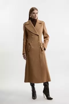 Oferta de Premium Italian Manteco Wool Military Double Breasted Tailored Midi Coat por 498,4€ en Karen Millen