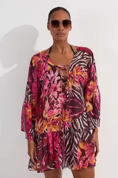 Oferta de Beach Tropical Viscose Georgette Beach Kimono Dress por 59,4€ en Karen Millen