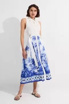 Oferta de Viscose Linen Scenic Print With Top Stitch Belted Woven Midi Dress por 147€ en Karen Millen