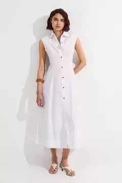 Oferta de Cotton Top Stitch Woven Midi Shirt Dress por 93€ en Karen Millen