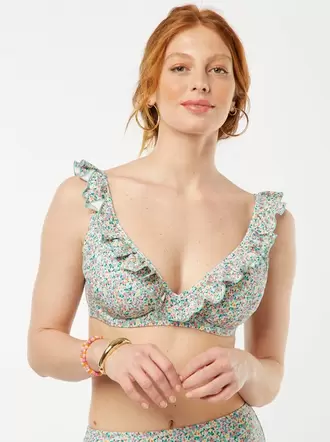 Oferta de Sujetador de bikini de flores con volantes copa D/E por 14€ en Kiabi