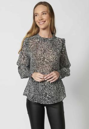 Oferta de Blusa de manga larga y cuello alto con estampado floral color Negro para Mujer por 45,99€ en Koröshi