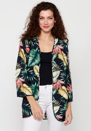 Oferta de Blusa abierta fluida de manga larga con Estampado tropical de Color Multicolor para Mujer por 25,99€ en Koröshi