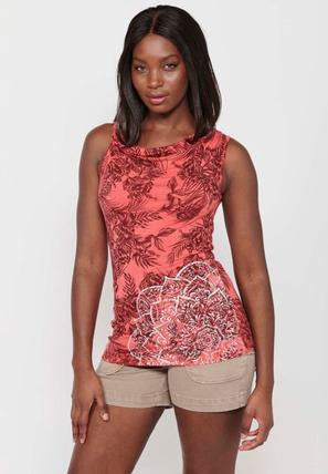 Oferta de Camiseta de tirantes con Escote barca y Estampado floral con Detalle bordado de Color Coral para Mujer por 25,99€ en Koröshi