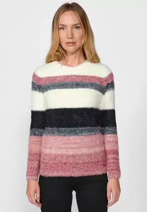 Oferta de Jersey manga larga cuello redondo con jacquard de rayas multicolor para mujer por 49,99€ en Koröshi