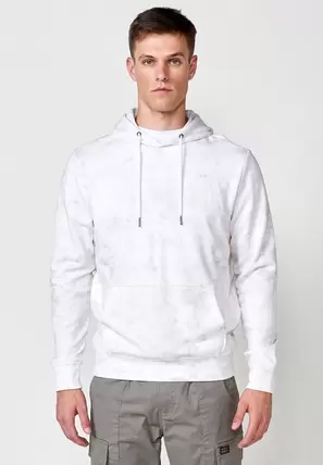 Oferta de Sudadera con capucha y bolsillo canguro delantero para hombre color off white por 49,99€ en Koröshi