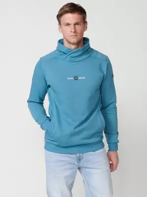 Oferta de Sudadera de manga larga con cuello alto cruzado y estampado delantero de color verde para hombre por 49,99€ en Koröshi