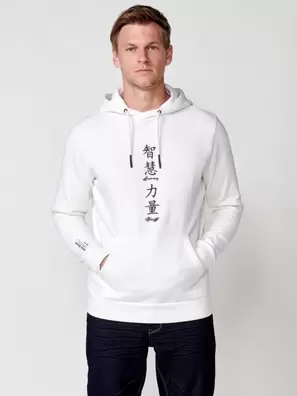 Oferta de Sudadera de manga larga con cuello y capucha con estampado en la espalda de color crudo para hombre por 49,99€ en Koröshi