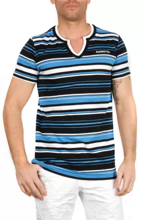 Oferta de Camiseta a rayas de Algodón color azul eléctrico para Hombre por 21,99€ en Koröshi