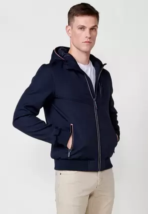 Oferta de Chaqueta Cazadora con cuello con capucha y Cierre delantero con cremallera y Bolsillos con cremallera color Navy para Hombre por 59,99€ en Koröshi