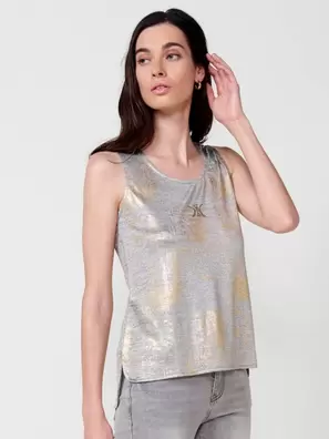 Oferta de Top con estampado foil y aberturas laterales para mujer color gris por 39,99€ en Koröshi