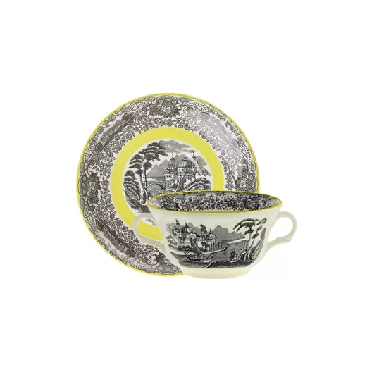 Oferta de Set de 6 tazas de consomé con platillos colección Negro Vistas Yellow by Aaron Stewart por 264€ en La Cartuja de Sevilla