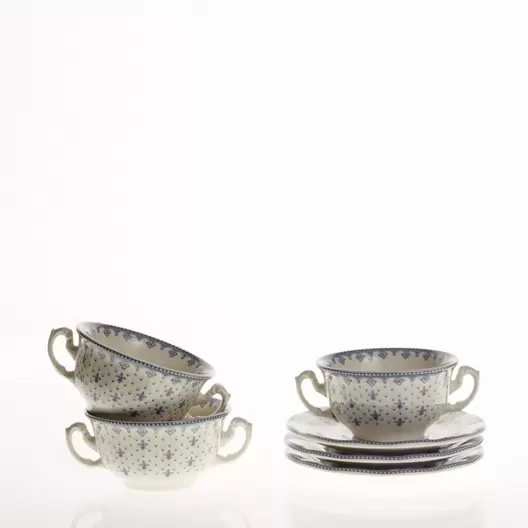 Oferta de Set de 4 tazas de consomé con platillos colección Flor de Lis Azul por 144€ en La Cartuja de Sevilla