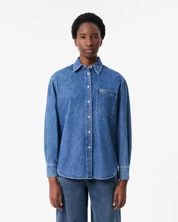 Oferta de Camisa denim oversized con bolsillo en el pecho por 140€ en Lacoste