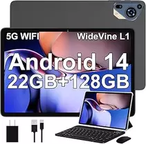 Oferta de Tablet 10 Pulgadas Android 14 con 22 GB RAM + 128 GB ROM (Ampliable a 1TB), Widevine L1 Tablets, 5G Wi-Fi, GPS, 8000 mAh, ... por 89€ en Amazon