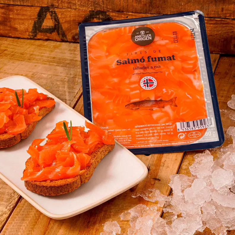 Oferta de Tires de salmó fumat Ametller Origen 60g por 3,79€ en Ametller Origen