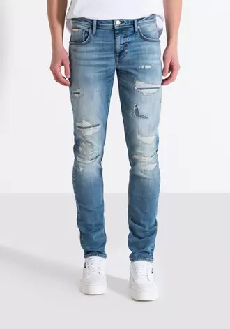 Oferta de Vaqueros De Corte Ajustado «ozzy» En Denim Elástico Con Detalles En Oro Vintage por 129€ en Antony Morato