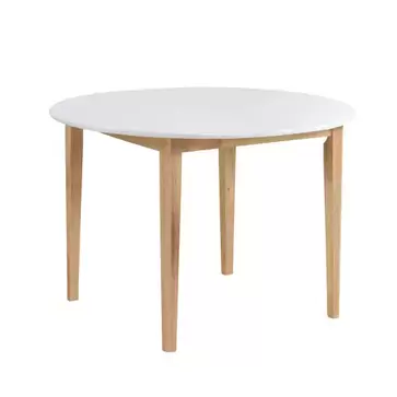 Oferta de MESA DE COMEDOR REDONDA EXTENSIBLE Ø106 CM BLANCA/MADERA LEKA por 299€ en Lúzete