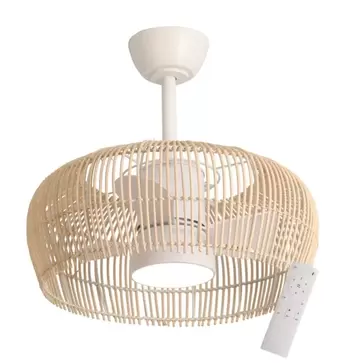 Oferta de VENTILADOR DE TECHO LED 18W 3000-6000K PANTALLA RATÁN CLARO MAUI por 199€ en Lúzete