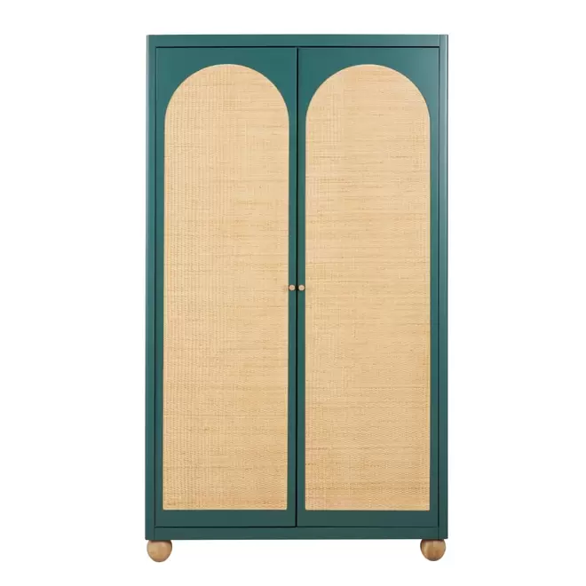 Oferta de Armoire 2 portes vert foncé et rotin tressé por 699€ en Maisons du Monde