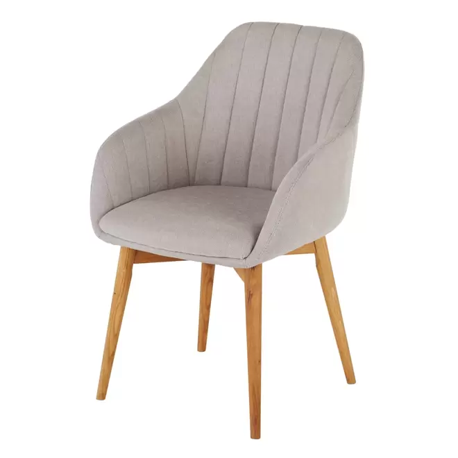 Oferta de Fauteuil de table gris clair et pieds en bois de chêne por 149€ en Maisons du Monde