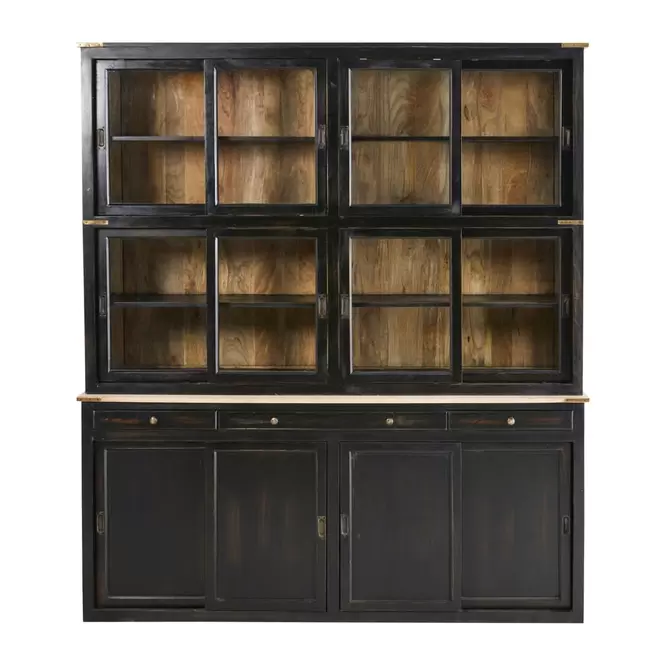 Oferta de Vaisselier 12 portes 3 tiroirs en manguier massif noir por 1999€ en Maisons du Monde