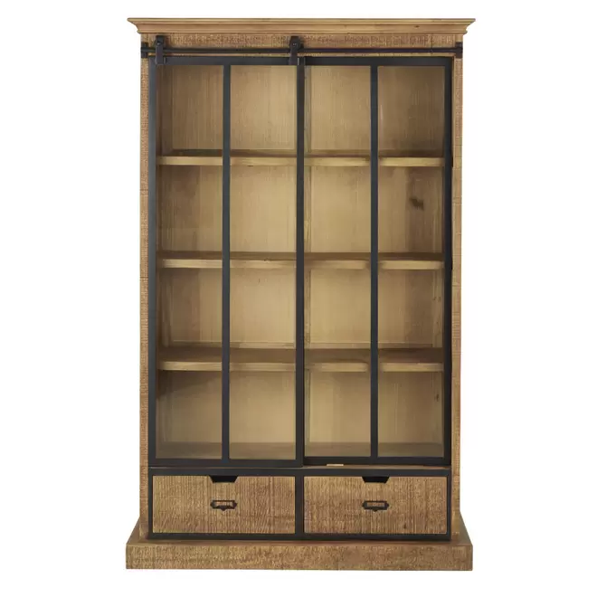 Oferta de Vitrine industrielle 1 porte coulissante 2 tiroirs bicolore por 1399€ en Maisons du Monde