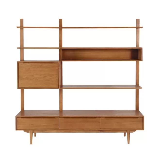 Oferta de Meuble TV étagère vintage 3 tiroirs 1 porte en bois de chêne por 949€ en Maisons du Monde