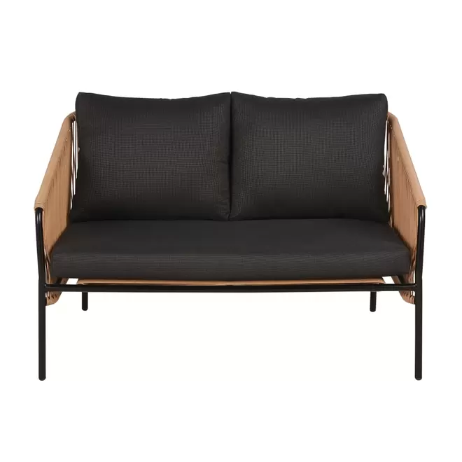 Oferta de Canapé de jardin 2 places en résine recyclée beige et métal noir por 199€ en Maisons du Monde