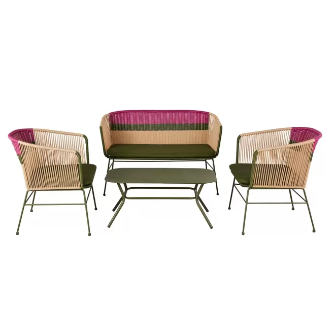 Oferta de Salon de jardin 4 places en acier et résine tressée multicolore por 699€ en Maisons du Monde