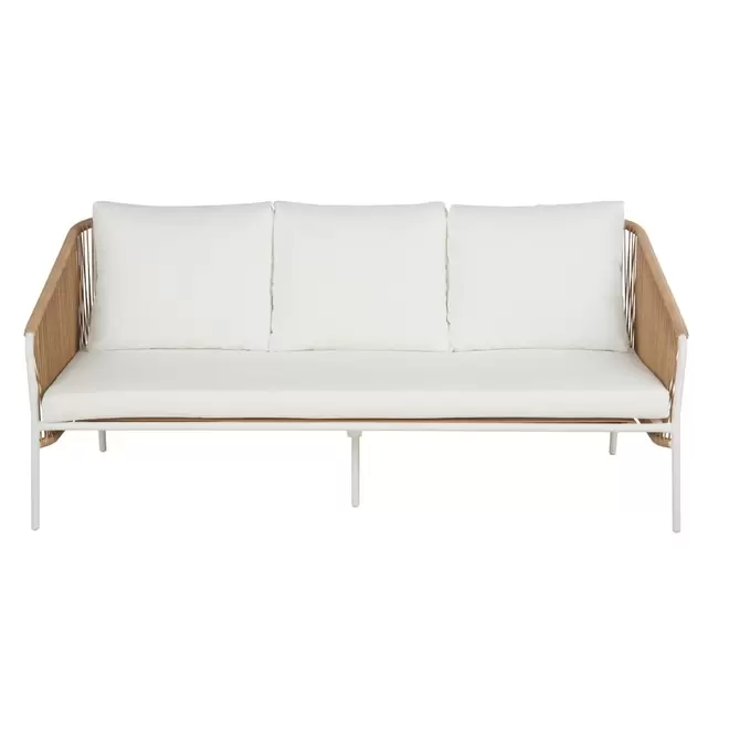 Oferta de Canapé de jardin 3 places en résine recyclée beige et métal blanc por 299€ en Maisons du Monde