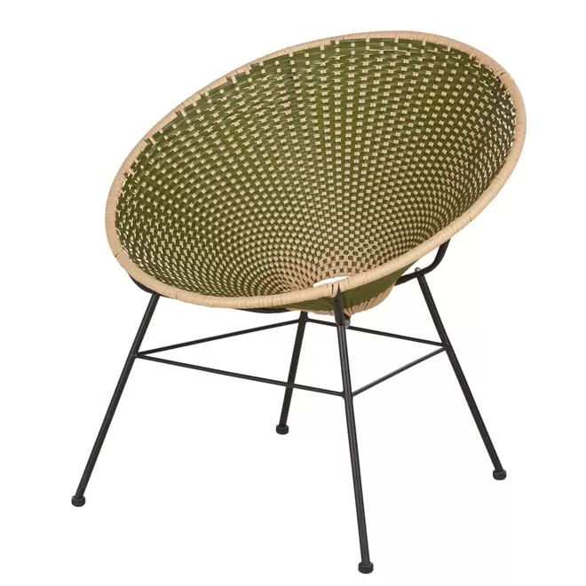 Oferta de Fauteuil de jardin en acier noir et résine recyclée tressée kaki et beige por 99,99€ en Maisons du Monde