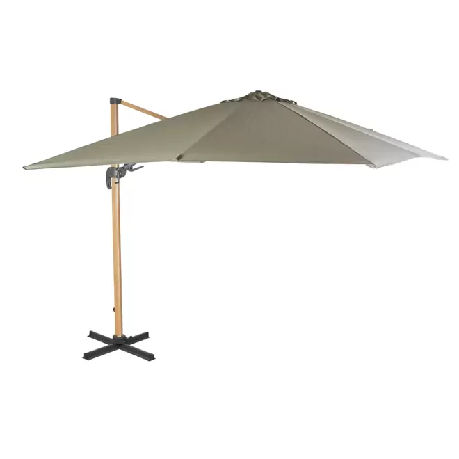 Oferta de Parasol déporté 3x3m en aluminium imitation bois et toile vert kaki por 299€ en Maisons du Monde