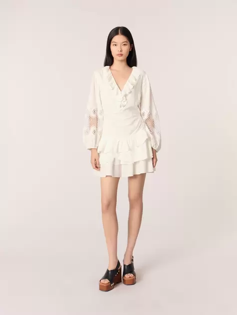 Oferta de Vestido con volantes y mangas bordadas por 206,5€ en Maje