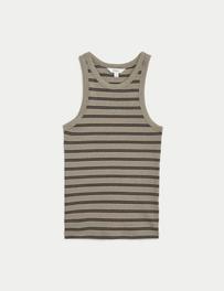 Oferta de Camiseta acanalada de algodón con espalda estilo nadadora de rayas por 13€ en Marks & Spencer