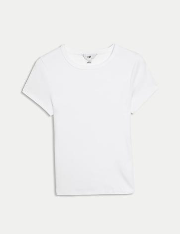 Oferta de Camiseta ajustada acanalada de algodón por 14€ en Marks & Spencer