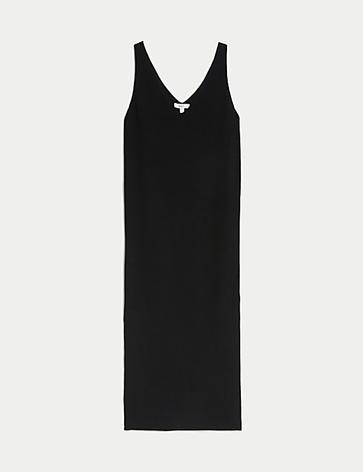 Oferta de Vestido columna a media pierna de escote en pico de punto de algodón por 43€ en Marks & Spencer