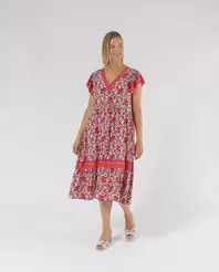 Oferta de Vestido Midi Estampado Con Manga Volante Crudo por 59,99€ en October