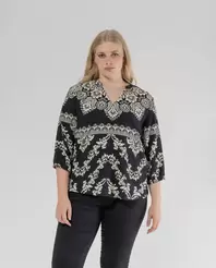 Oferta de BLUSA ESTAMPADA DE CUELLO REDONDO Y ABERTURAEN PICO NEGRO por 35,99€ en October