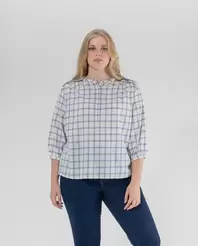 Oferta de BLUSA CUADROS CON BORDADO EN HOMBROS Y CANESU TRASERO AZUL por 39,99€ en October