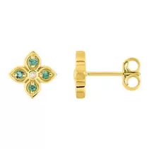 Oferta de Pendientes flor en oro amarillo 9k, esmeraldas y diamantes 0,01 ct por 263,2€ en Oro Vivo