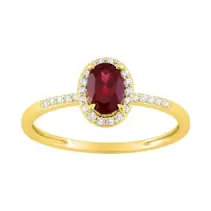 Oferta de Anillo de oro amarillo 9K, rubí ovalado y diamantes creados 0,11 ct por 399,2€ en Oro Vivo