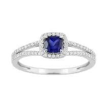 Oferta de Anillo de oro blanco de 9K con zafiro cojín y diamantes creados de 0,20 ct por 511,2€ en Oro Vivo