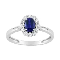 Oferta de Anillo en oro blanco 9K con zafiro y diamantes creados 0,23 ct por 447,2€ en Oro Vivo
