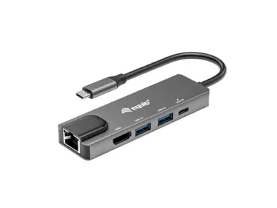 Oferta de ADAPTADOR USB-C 5EN1 EQUIP HDMI 4K USB-C  DATOS  USB-A 5GB/S X2  USB-C CARGA MAX 100W RJ45 GIGABIT por 37,78€ en PCBox