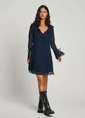 Oferta de RUFFLE NECKLINE MINI DRESS por 89,9€ en Pepe Jeans