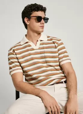 Oferta de STRIPED CROCHET SHORT-SLEEVE POLO por 89,9€ en Pepe Jeans